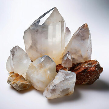 High-resolution photograph of a Quartz mineral placed on a white background.