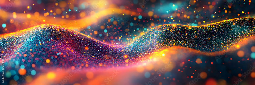 Aufkleber abstract digital background with glowing waves of colorful light and dots