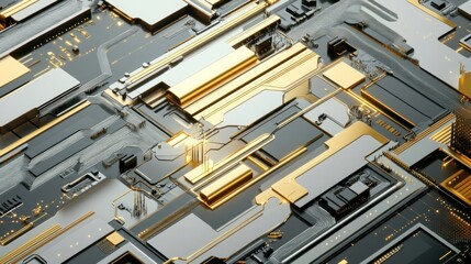 Abstract gold and silver circuit board texture.