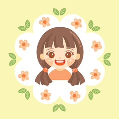 Girl Face Cartoon with flowers