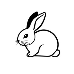 Obraz premium Clean Black and White Vector Illustration of a Crouched Rabbit on White.