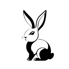 Silhouette of a sitting rabbit profile, black and white art, minimalist modern style.