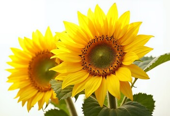 Fototapeta premium Blooming Sunflowers with Green Leaves Showcasing the Beauty of Summer