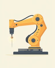 Robotic icon flat art design A yellow industrial robotic arm for automation.