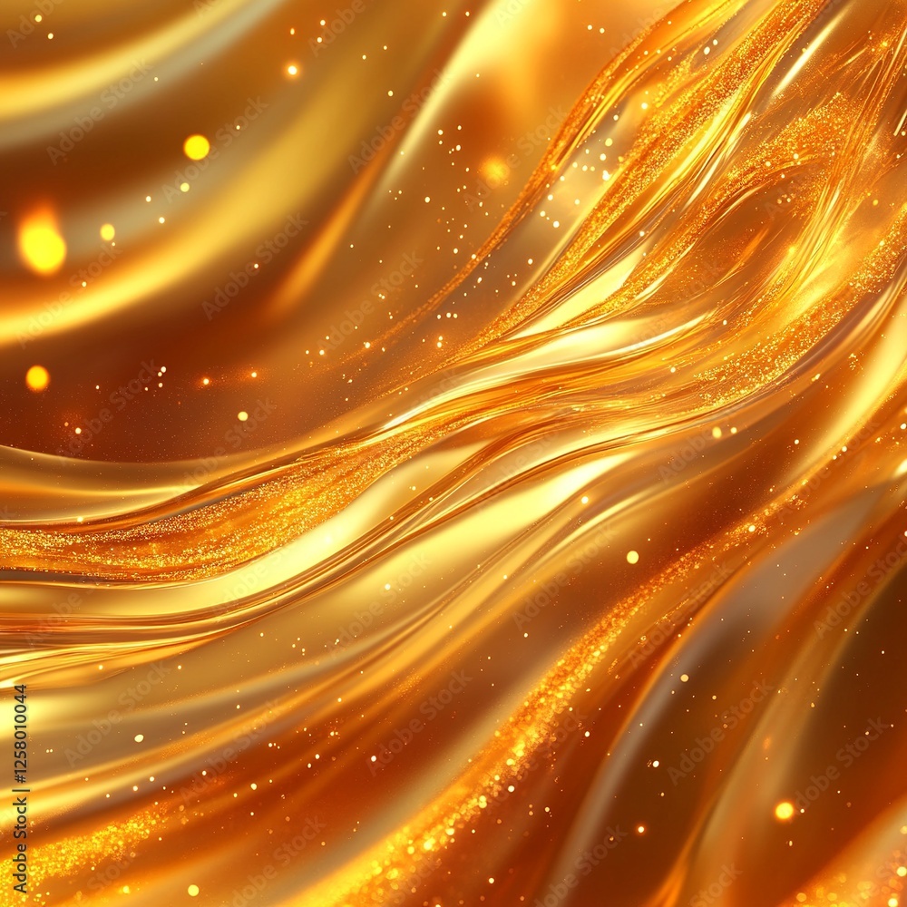 Poster golden liquid texture background with smooth, flowing waves and rich metallic shine. perfect for lux