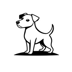 Elegant Black and White Line Art Illustration of a Jack Russell Terrier Dog in a Standing Pose, Isolated on White Background.