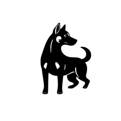 A black dog, represented as a silhouetted vector art of a dog, set against a white background, it's a simple dog illustration.