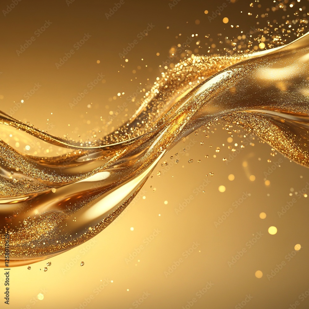 Poster golden liquid texture background with smooth, flowing waves and rich metallic shine. perfect for lux