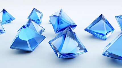 Digital blue geometric figures at abstract technology background. 3D rendering