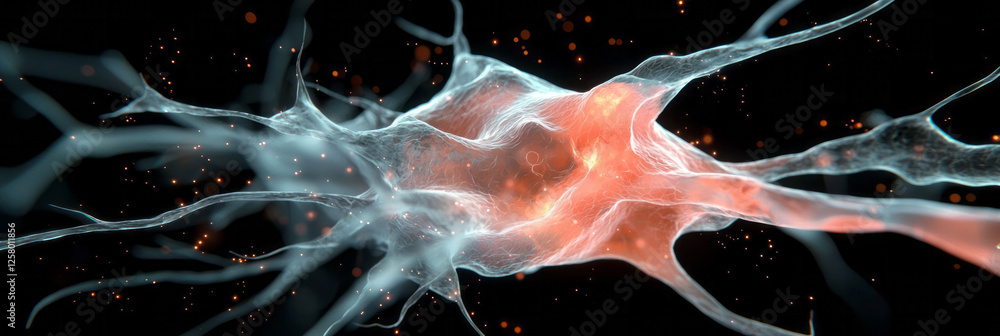 Poster a translucent cross-section of intertwining neuron branches, electric sparks flickering at every