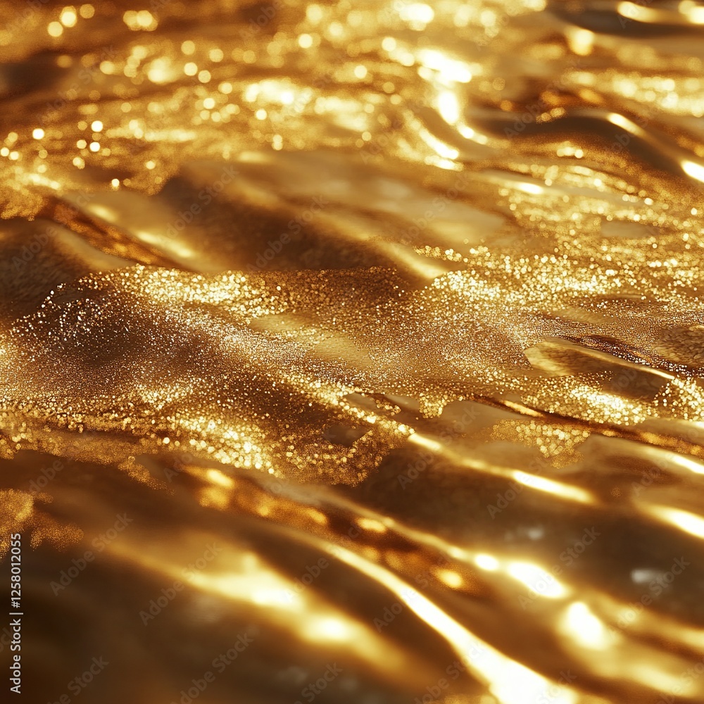 Poster golden liquid texture background with smooth, flowing waves and rich metallic shine. perfect for lux