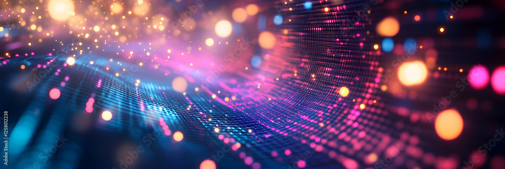 Aufkleber abstract digital background with glowing waves of colorful light and dots