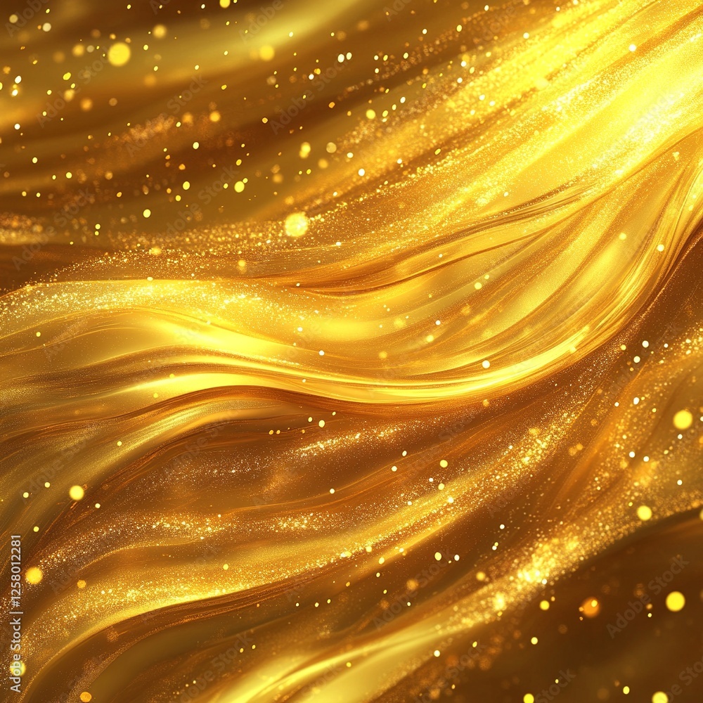 Poster golden liquid texture background with smooth, flowing waves and rich metallic shine. perfect for lux