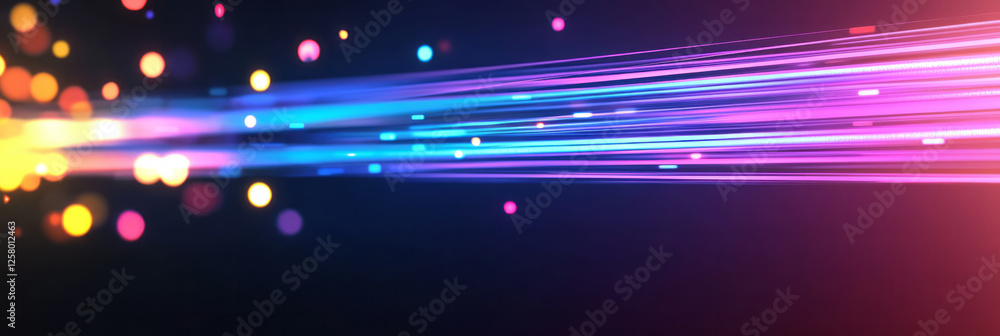 Poster vibrant lines of luminous data streaming horizontally, pulsing with energy and forming a