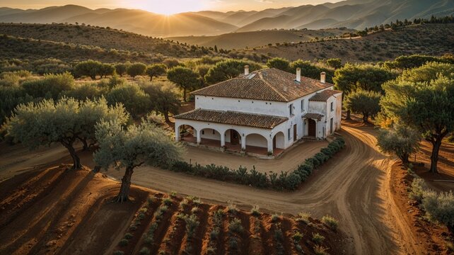 "Hacienda espa&ntilde;ola al atardecer"