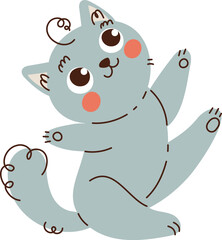 Adorable digital illustration of a playful cat with big eyes and rosy cheeks, drawn in a whimsical, minimalist style with soft colors.