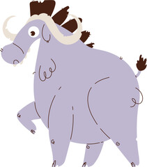 Illustration of a cartoon-style buffalo with curved horns and a playful expression. Stylized design with exaggerated features on a white background.