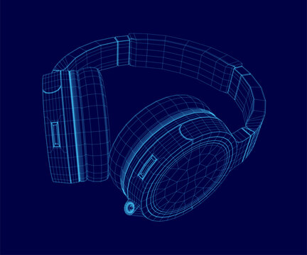 A blue image of a headphones. The headphones are shown in a 3D format, with a focus on the ear cups. The headphones are designed to be sleek and modern, with a minimalist look