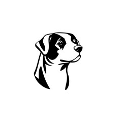 Head and Shoulders portrait of a dog, in a minimalistic, minimalist style, black and white with a profile perspective.