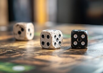 Close-up of Three Dice on a Game Board: A Still Life of Chance and Strategy
