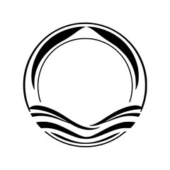 Abstract art depicting a circle with curved lines and waves.