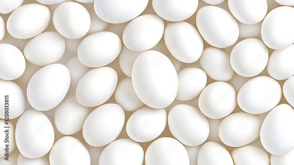 Poster Arrangement of Smooth White Ovoid Objects Displaying Soft Diffused Lighting for Simple Visual Appeal