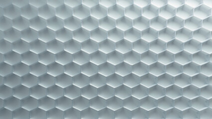 Abstract white hexagonal pattern background with soft shadows creating a futuristic modern three-dimensional geometric design