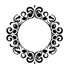 Ornamental Black and White Circular Frame: A detailed, abstract vector illustration of a circular frame surrounded by decorative, ornate black elements.