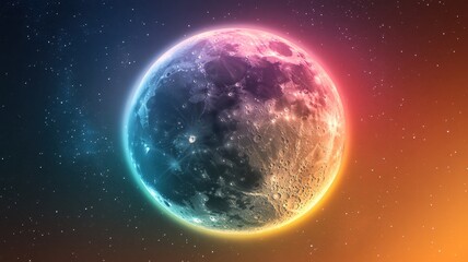 Obraz premium Full moon with subtle rainbow aura night sky digital art cosmic environment celestial viewpoint symbol of standard