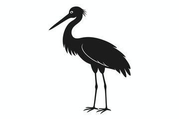 Vintage Stork Illustration – Retro Bird Vector Art,Stork Line Art Silhouette Icon.