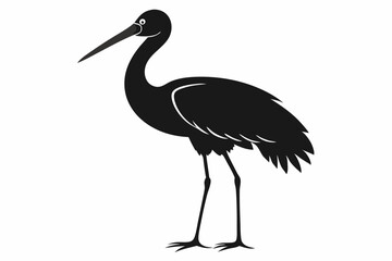 Vintage Stork Illustration – Retro Bird Vector Art,Stork Line Art Silhouette Icon.