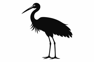 Vintage Stork Illustration – Retro Bird Vector Art,Stork Line Art Silhouette Icon.