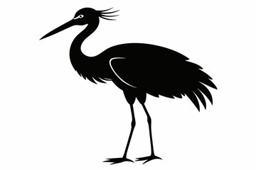 Vintage Stork Illustration – Retro Bird Vector Art,Stork Line Art Silhouette Icon.