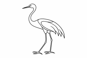 Vintage Stork Illustration – Retro Bird Vector Art,Stork Line Art Silhouette Icon.