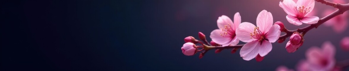 Obraz premium delicate pink cherry blossoms against a dark gradient background, blossom trees, cherry blossoms, blossoming