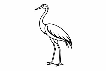 Vintage Stork Illustration – Retro Bird Vector Art,Stork Line Art Silhouette Icon.