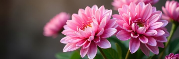 Delicate pink chrysanthemum petals unfolding in a lush bouquet, blossoming, flowers, arrangement