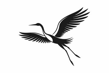 Vintage Stork Illustration – Retro Bird Vector Art,Stork Line Art Silhouette Icon.