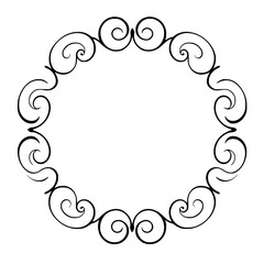 Black Ink Swirling Frame with Ornate Scrollwork on White Background, Frame, Swirls, and a minimalist design.