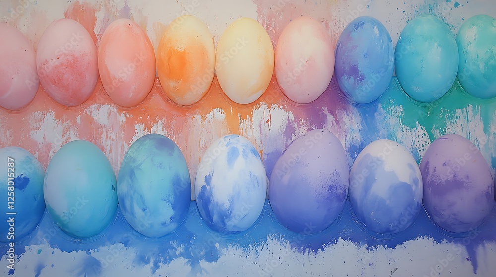 Poster artistic pastel color easter eggs colorful spring holiday dyed shells pattern array display artwork