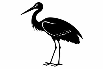 Vintage Stork Illustration – Retro Bird Vector Art,Stork Line Art Silhouette Icon.