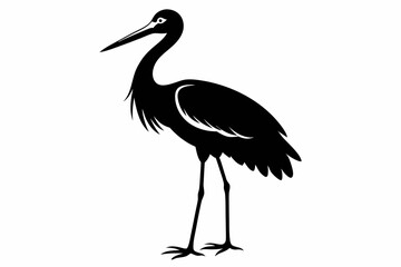 Vintage Stork Illustration – Retro Bird Vector Art,Stork Line Art Silhouette Icon.
