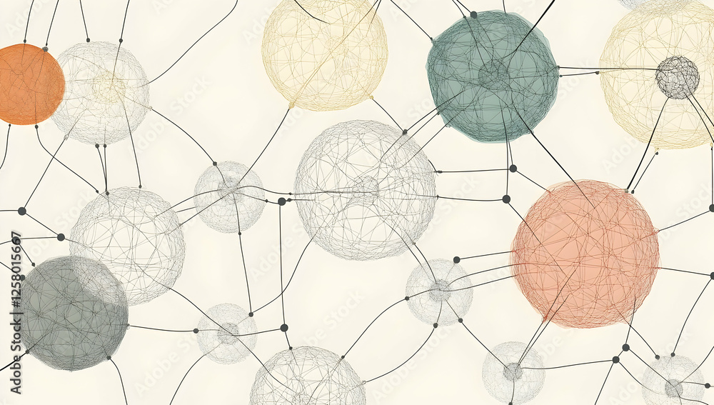 Poster a network of interconnected spheres, each representing different connections and collaborations in t