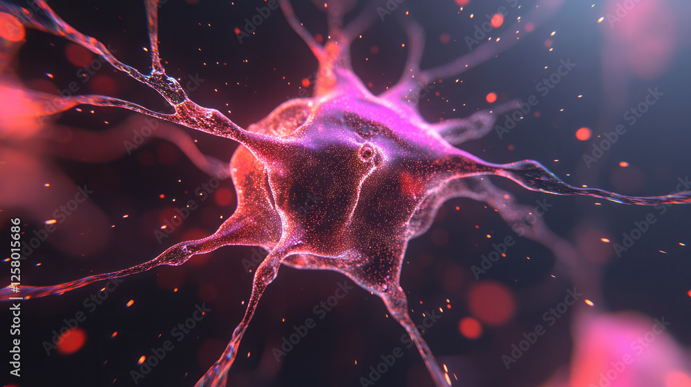 Poster an abstract neuron cluster filled with radiant lines and sparks of transmission, capturing the