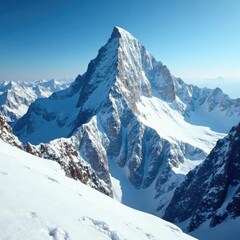 Glaciers and snow at the summit of a massive mountain, high altitude, snow