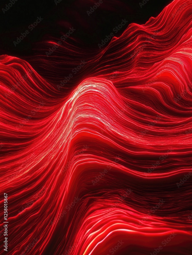 Poster the image displays a red abstract wavy pattern that resembles a wave or river flow.
