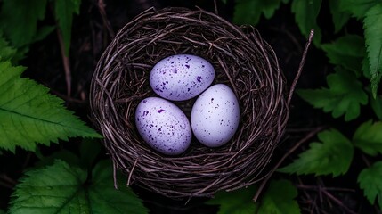 Obraz premium Avian Nest Sanctuary Three Speckled Eggs Nature Wildlife Close Up Detailed Bird Nursery Protection