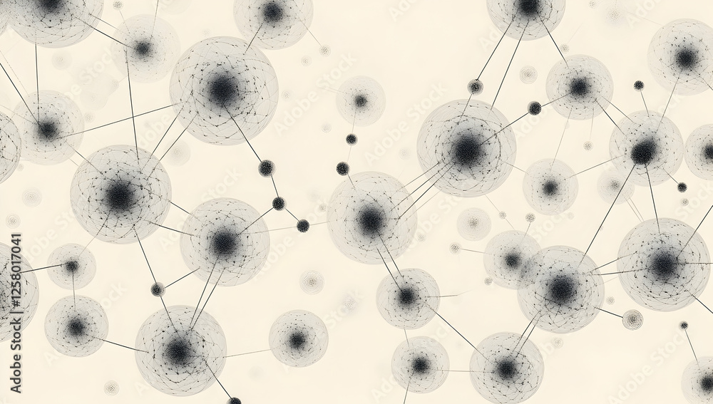Poster a network of interconnected spheres, each representing different connections and collaborations in t