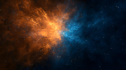 Fototapeta premium Fiery Orange and Serene Blue Nebula Cosmic Collision A Stunning Celestial Encounter of Two Distinct Nebulas in Deep Space
