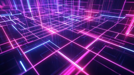 Obraz premium High energy neon gaming background with glowing lines sharp geometric pattern cyber network wallpaper AI generated image
